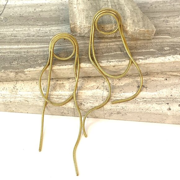 NEW~ Anthropologie Amber Sceats "Fletcher" Gold Coiled Chain Earrings - Picture 6 of 10
